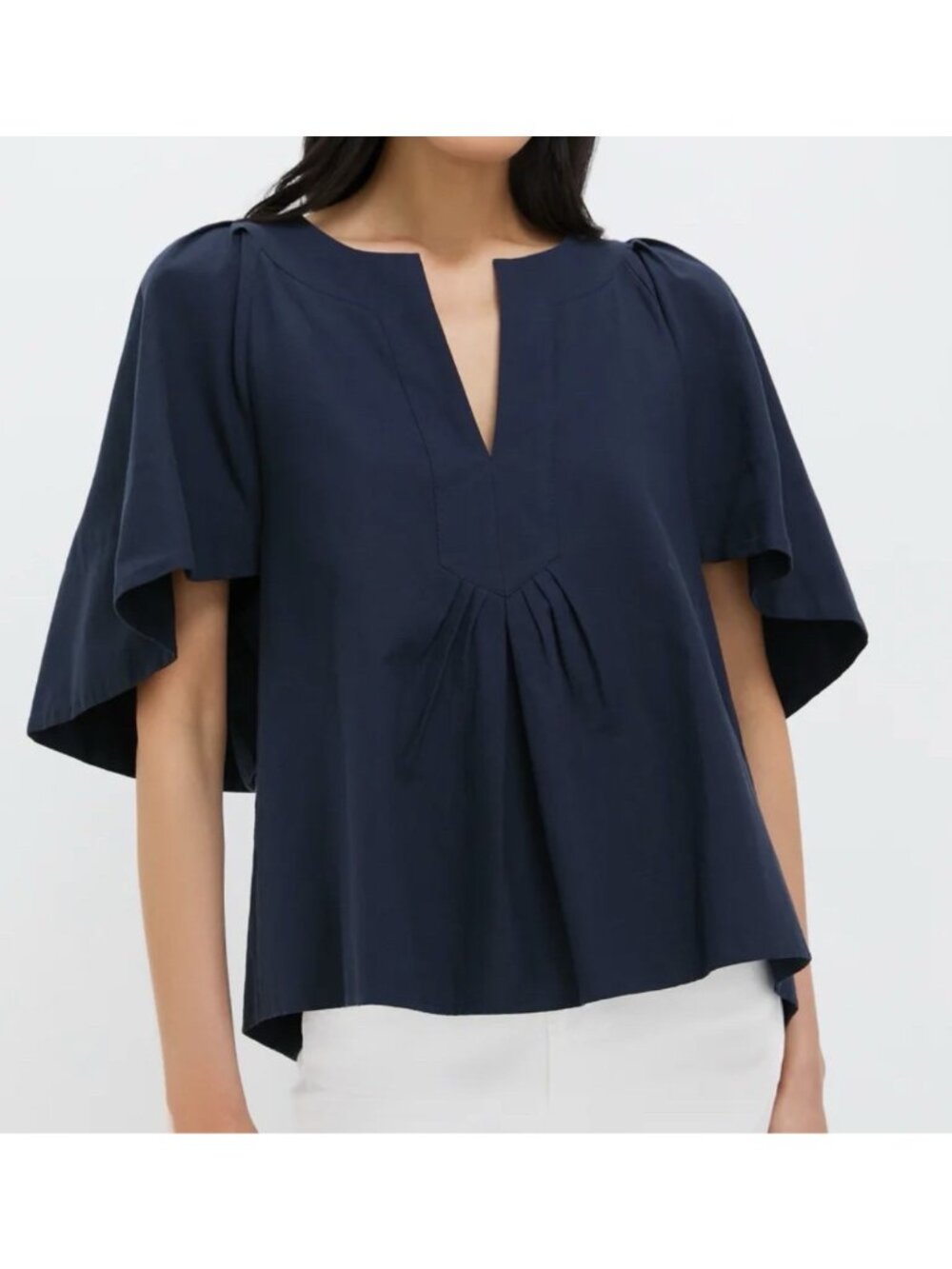Pomander Place Finley Flutter Sleeve Top Size M Blue V-Neck Pleated